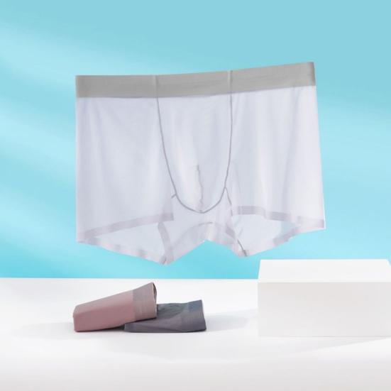 Herren Boxer Unterwäsche Elastisch Mittlere Taille Atmungsaktiv Slim Fit Shorts Slips Reine Farbe U-Konvex Design Ultra Dünn Nahtloses Netzgarn Panties Tägliche Kleidung