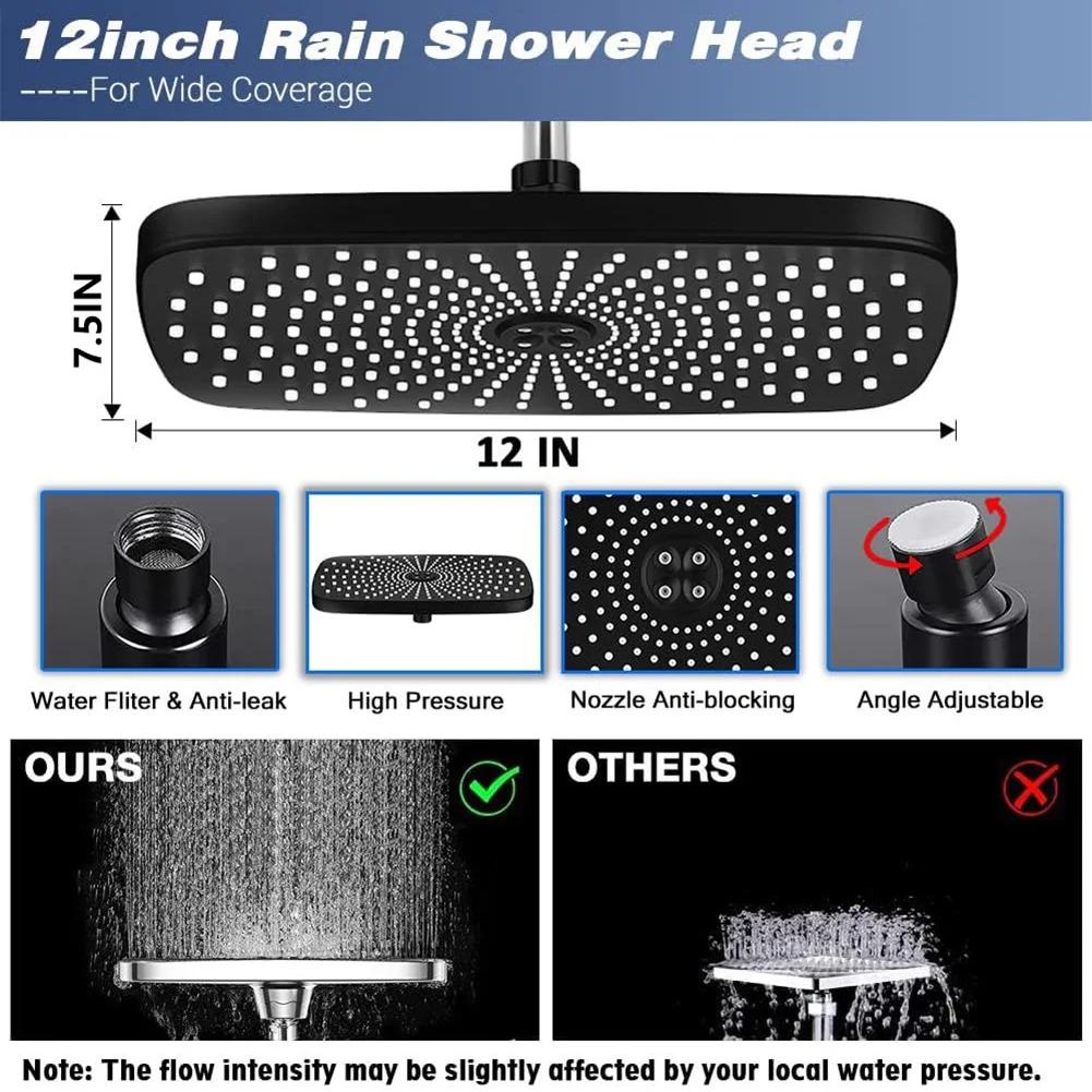 12 Inch Rainfall Fixed Shower Head/Handheld Shower Head Combo 3+1 Settings Top Spray Wall-Mount Shower Set In Wall Shower System