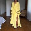 Abbigliamento donna europeo e americano autunno nuovo temperamento casual bordo a balze scollo a V irregolare lungo vestito