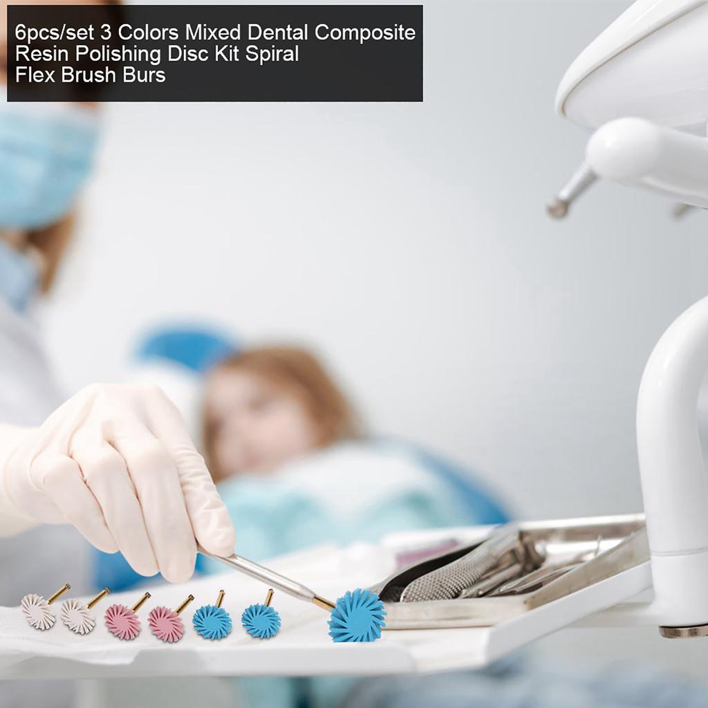 6pcs/set 3 Colors Mixed Dental Composite Resin Polishing Disc Kit Spiral Brush Burs