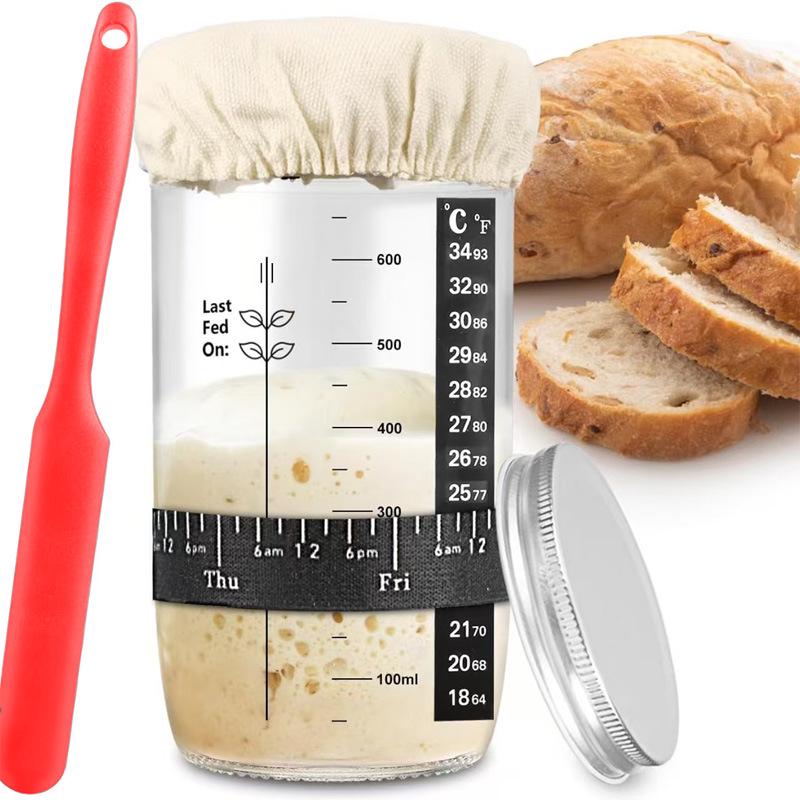 Sourdough Fermentation Glass Jar with Stirring Spoon - 24oz Bread Baking Tool