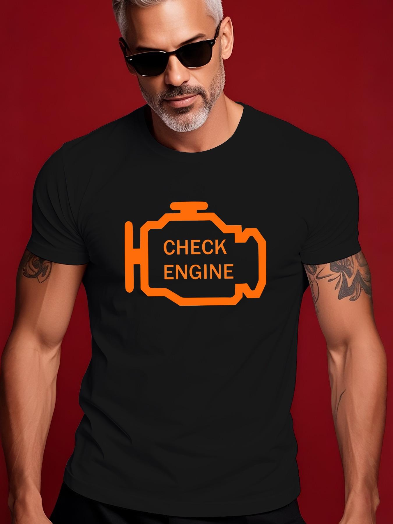 Graphic Tshirt with Bold CHECK ENGINE Print - Summer Sh... L