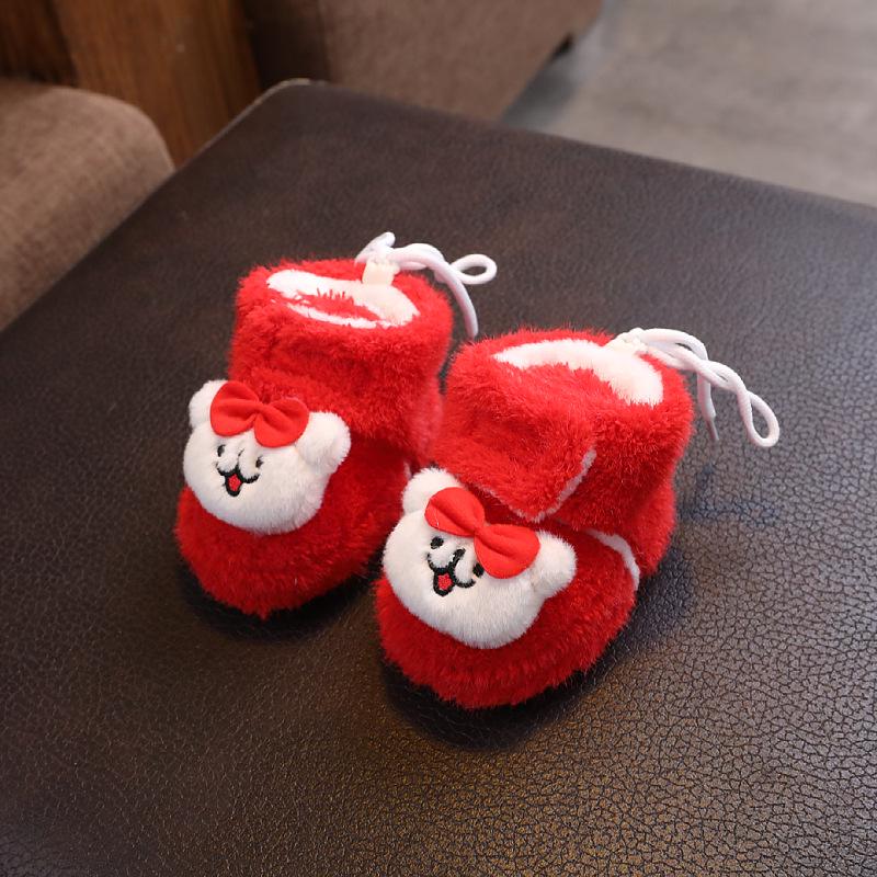 Velvet-Lined Non-Slip Red Baby Snow Boots: Sizes 0-1 Year, Thickened for Autumn/Winter