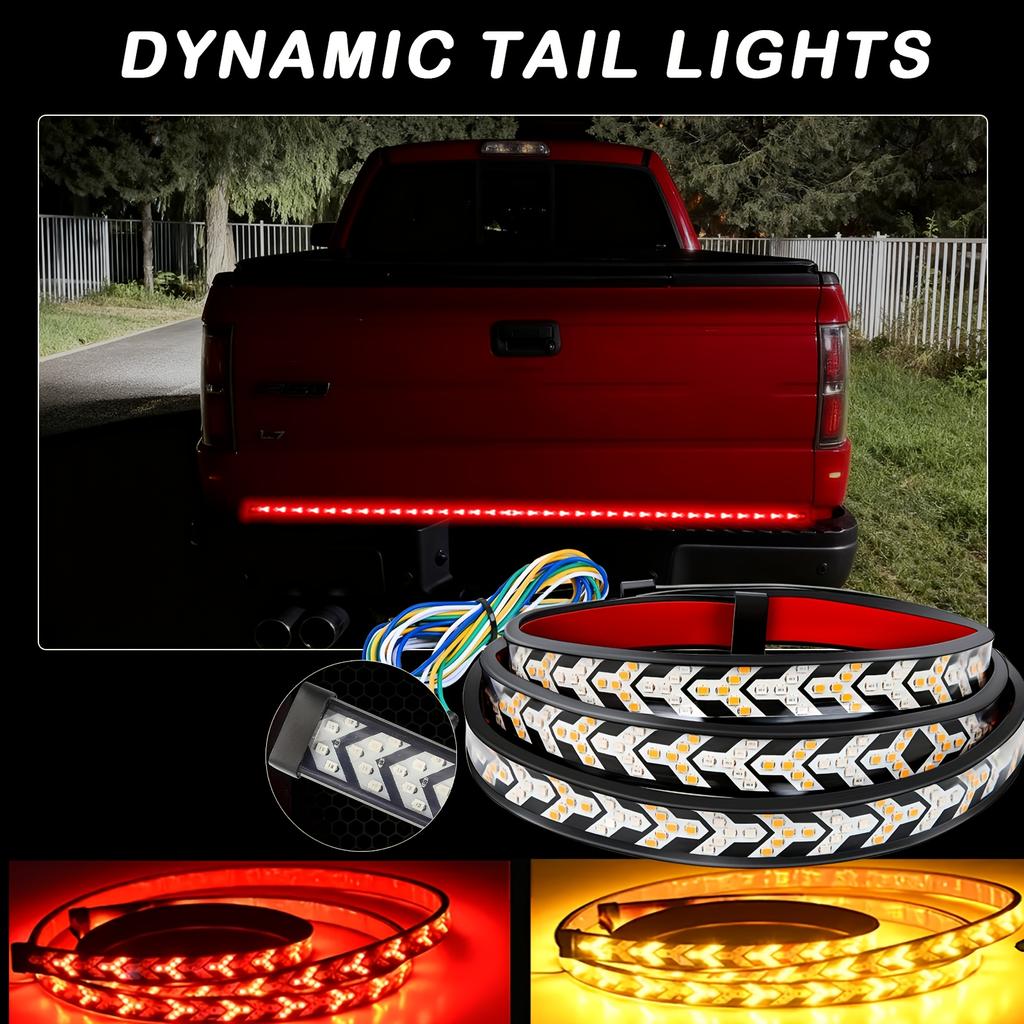 Car Tailgate LED Light Bar, 528 LEDs Fishbone Arrow Strobe, Third Brake Stop Reverse Running Light, Waterproof No Drill Strip for Pickup SUV Jeep