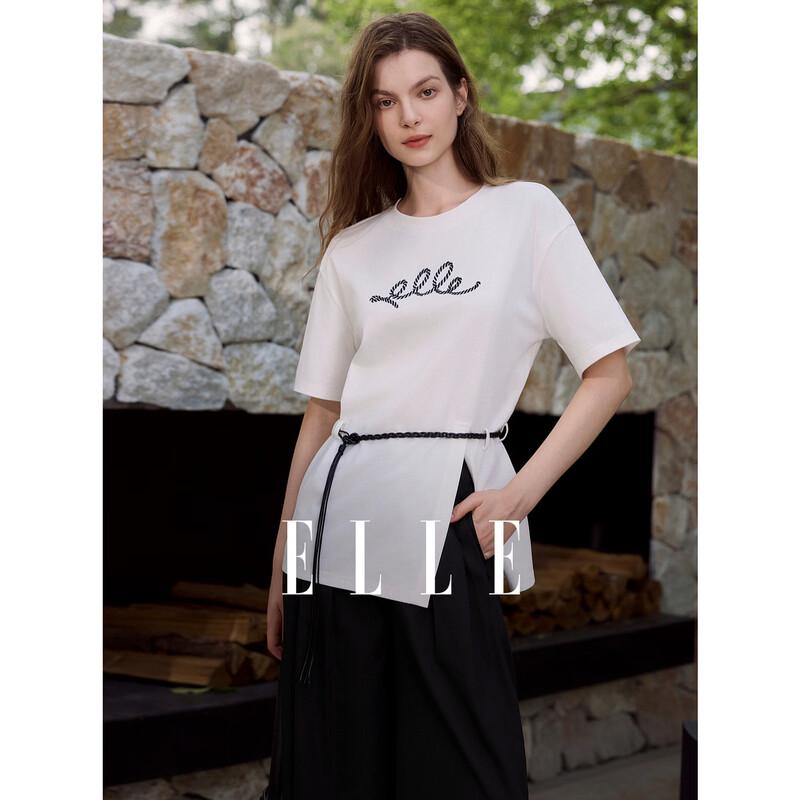 ELLE Women s Embroidered Round Neck Loose T-Shirt S