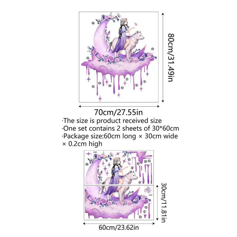 Acuarelă Prințesă pe Lună Autocolante de Perete pentru Camera Fetițelor Decalcomanii de Perete Fluture Floare Decor Dormitor Autocolante de Perete Cameră Bebeluș