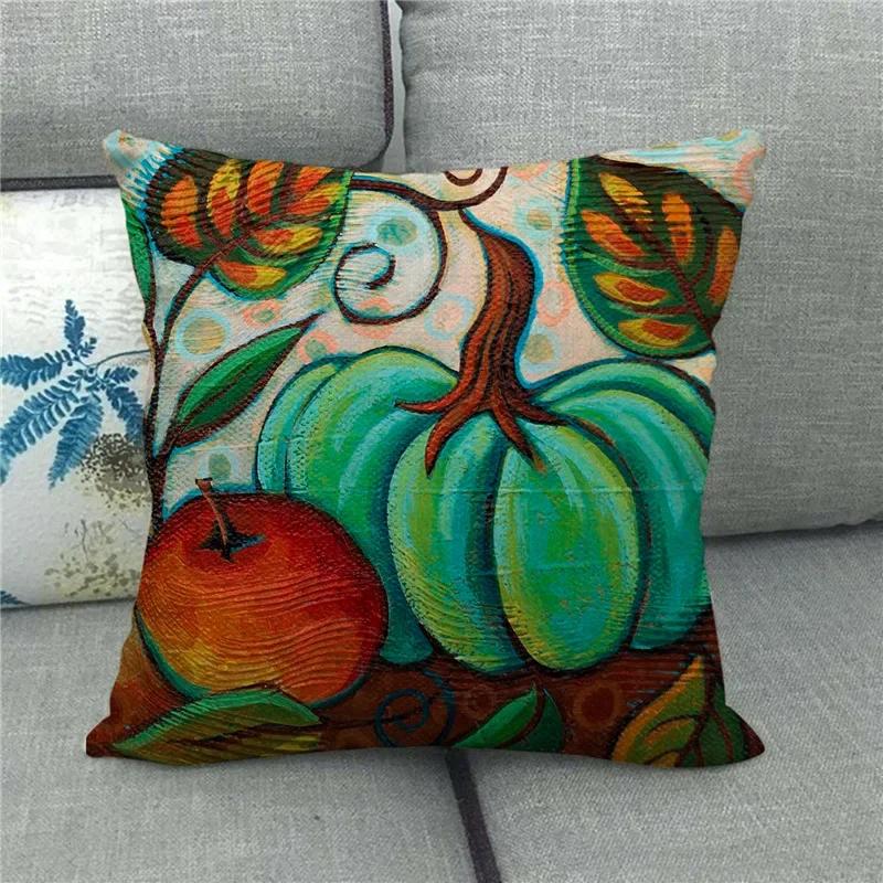 Living Room Bedroom Sofa Bed Chair Pillowcase Pumpkin Plant  Watercolor Thanksgiving Linen