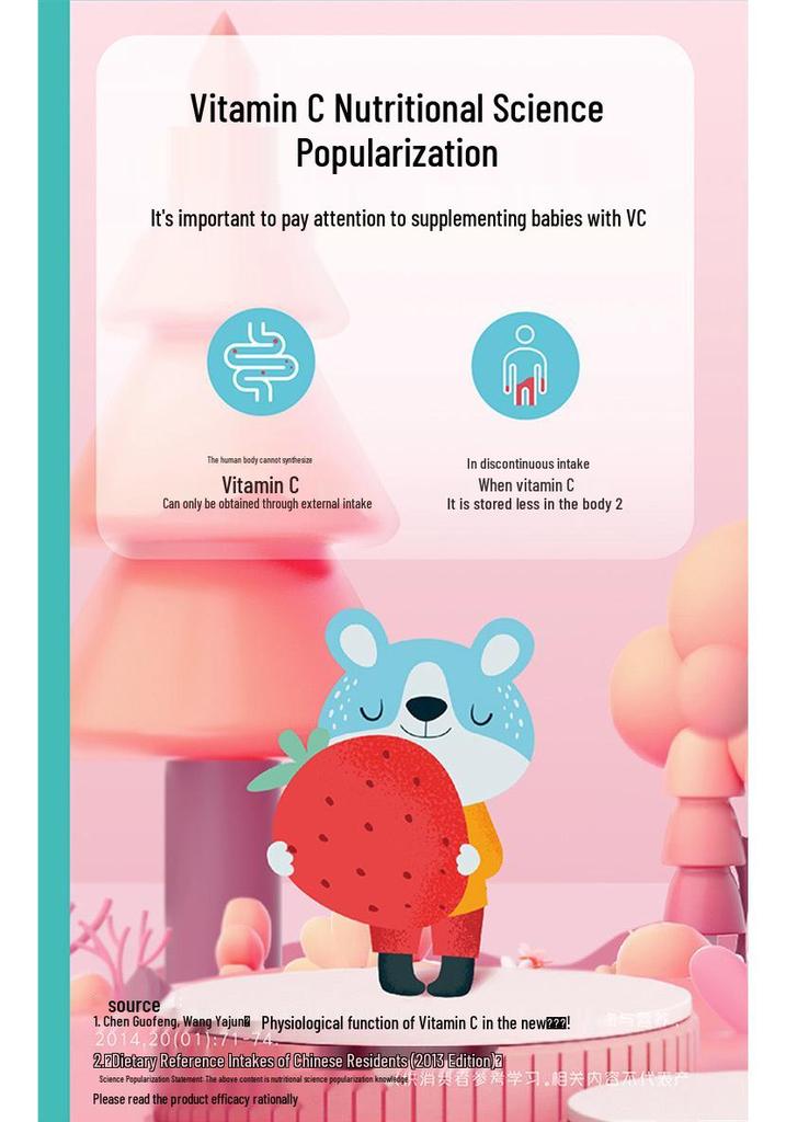 Tangchen Beijian Children's Vitamin C Chewable Tablets (Ages 4-13) - 60 Genuine Tablets, Pharmacy-Grade VC Supplement
