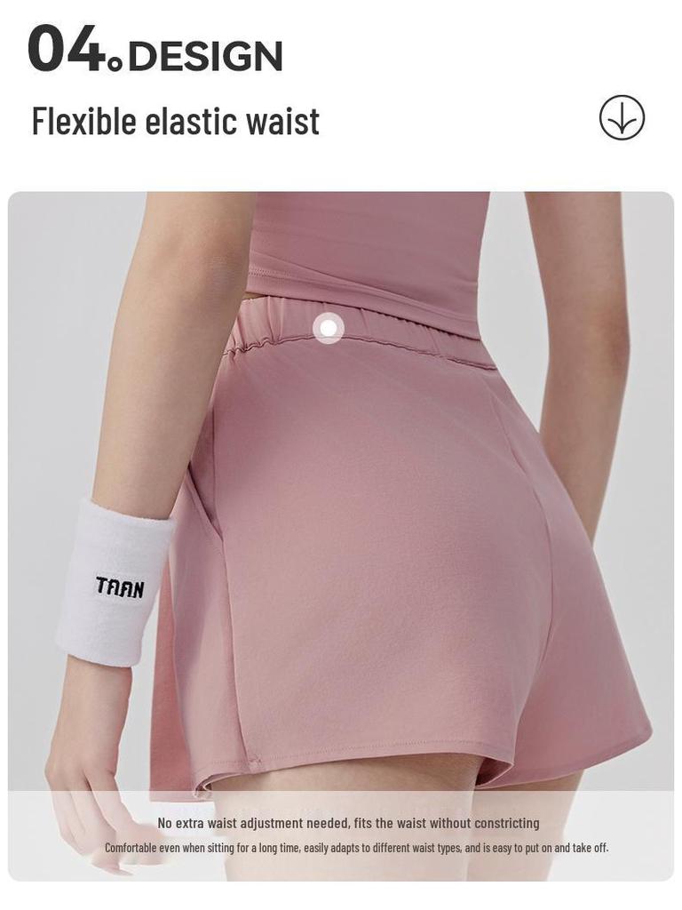 Women's Sportswear Set: Padded Bust Yoga Vest & Loose Casual Anti-exposure Skirt Shorts with Pleated Waistband and Belt