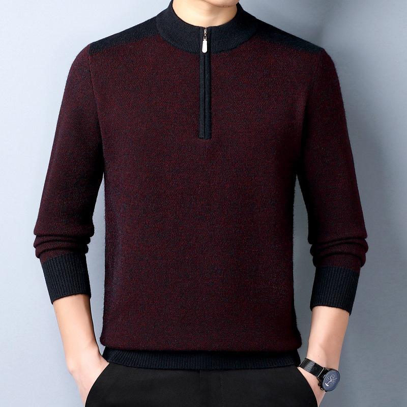 Brand Men's Wool Half-Zip Sweater - 2025 Autumn/Winter Edition: Thick, Warm Middle-Aged Dad Style Base Layer