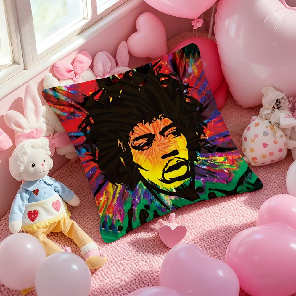 SingerJ-Jimi H-Hendrix Pillow Case Soft Plush Fabric Double-Sided Printed Cushion Cover Warm Winter Sofa Pillow Case