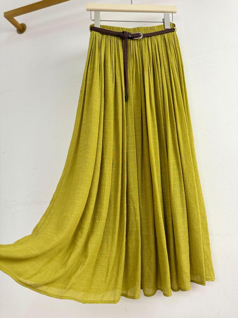 European-American Cotton Linen Patchwork Midi Skirt: Versatile Classic for Spring/Summer