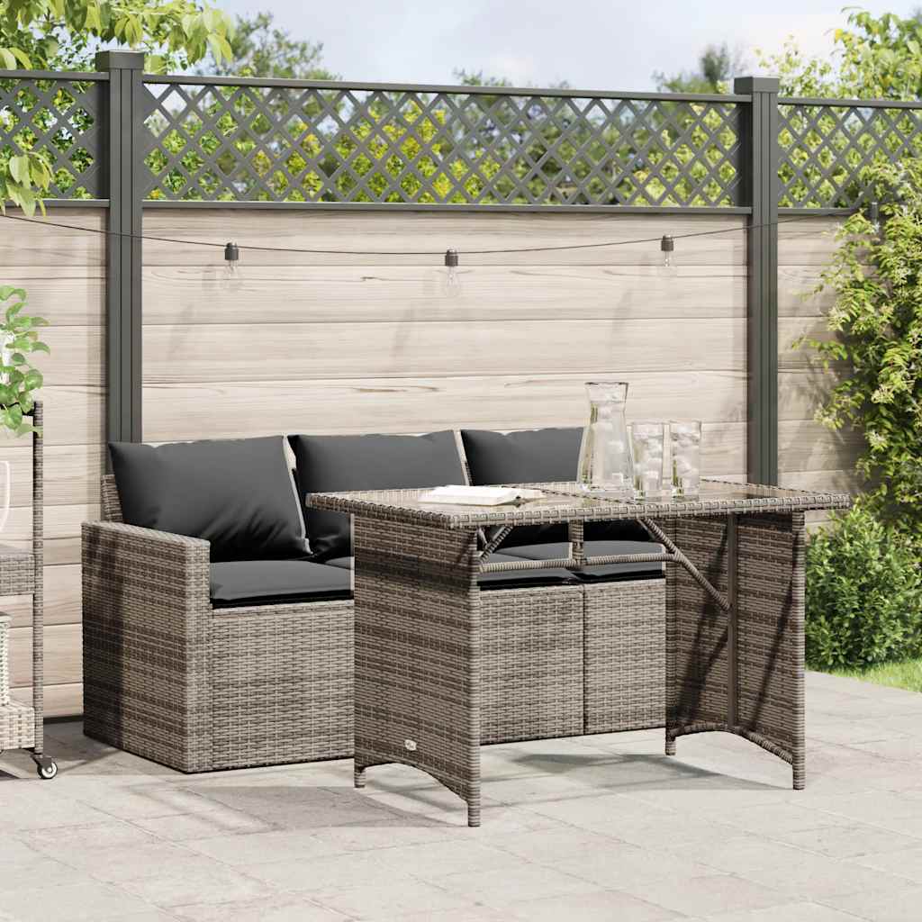 2 Piece Outdoor Dining Set with Cushions Grey Poly Rattan