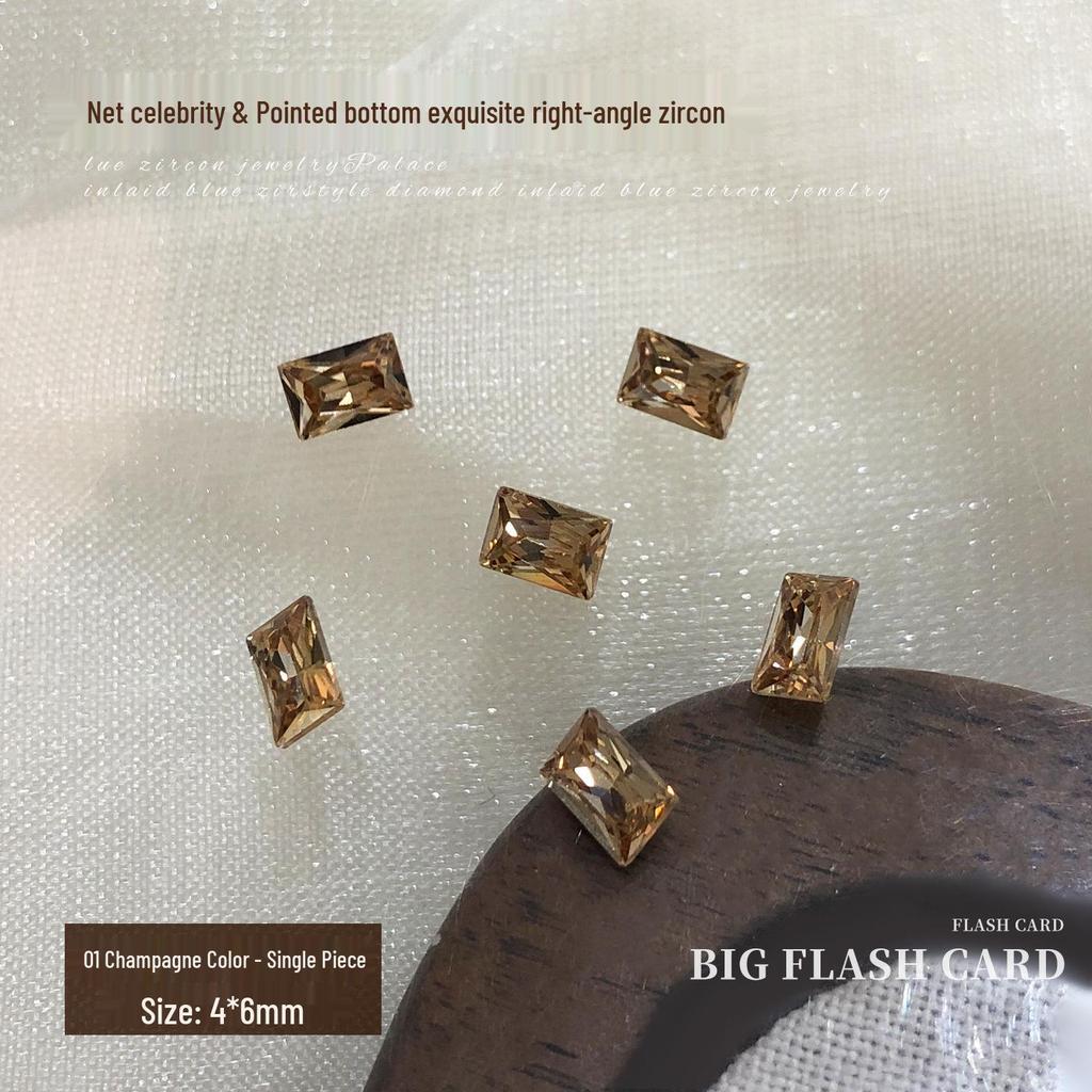 Champagne Rectangle Zirconia Nail Art Decorations - Sparkling White Pointed Ice Sugar Diamonds DIY Nail Accessories