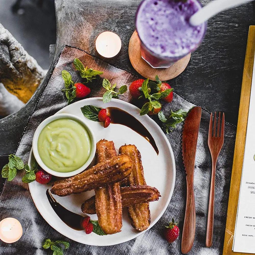 24/12 kusů dřevěná lžíce Polévka Lžíce a vidlička Nádobí Přírodní elipsa Naběračka Sada Lžíce Ekologické produkty Lžíce na vaření