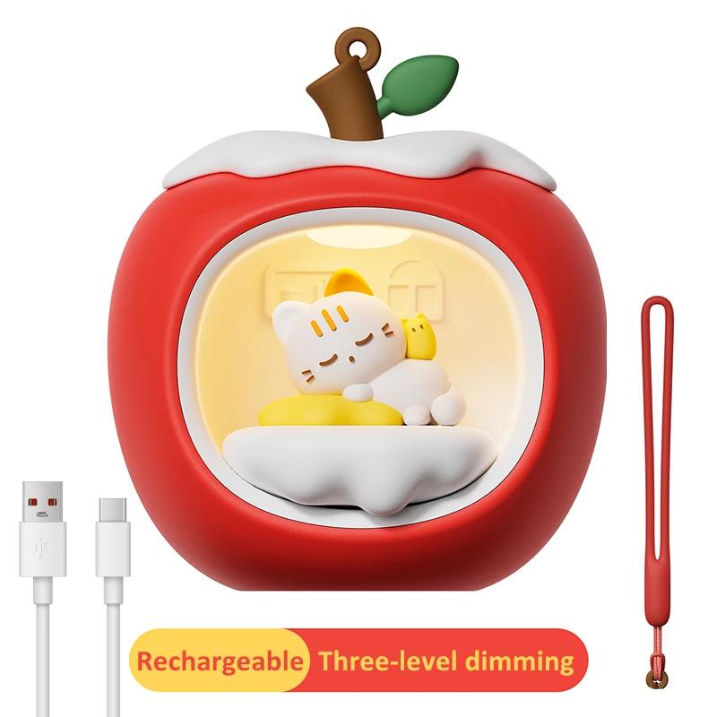 

Apple Shape House Atmosphere NightLight Rechargeable Portable Table Lamp 3Level Dimming Hangable Decor for Holiday ChristmasGift