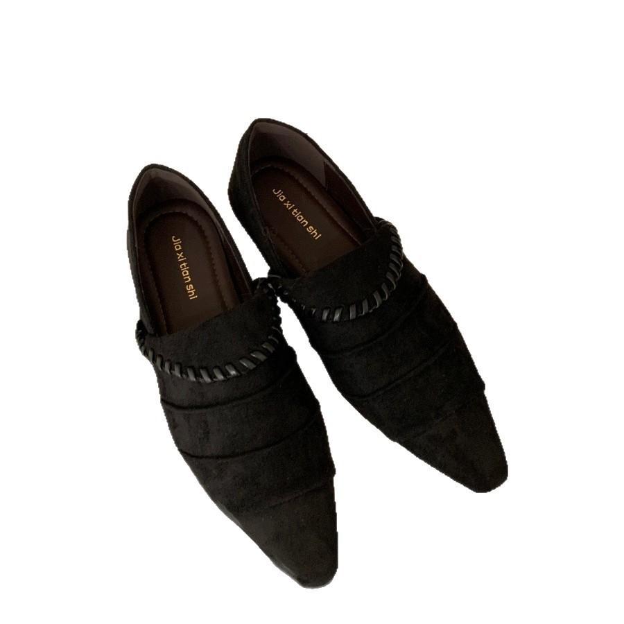 2025 early autumn new soft-soled shoes not tired feet single shoes women's shoes inner height increase fashion retro pointed black commuter shoes