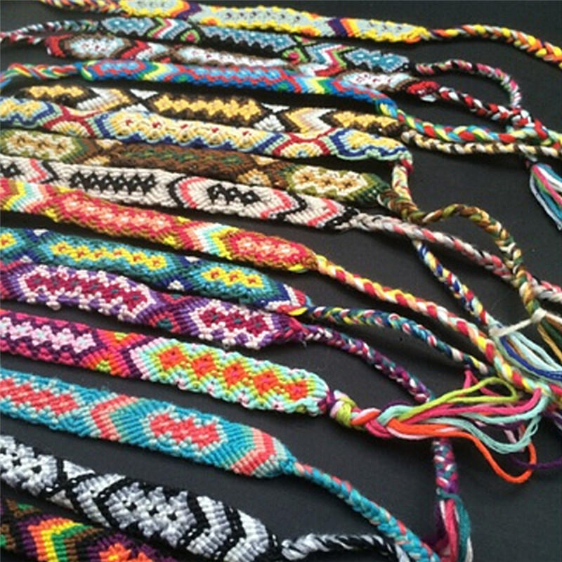 Braccialetti dell'amicizia Corda Intrecciata a Mano Stringa Braccialetti Ricamati Hippy Boho