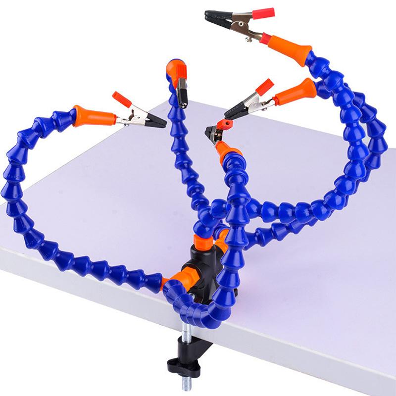 Flexible Arms Clip Soldering Helping Hands Third Hand Holder Arms PCB Adjustable Soldering Clamp Holder Magnifier Welding Desk