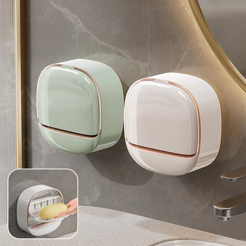1 Piece Soap Box Free Punching Soap Box Wall-mounted Household Dustproof Drain Water Storage Bathroom Toilet Soap Shelf