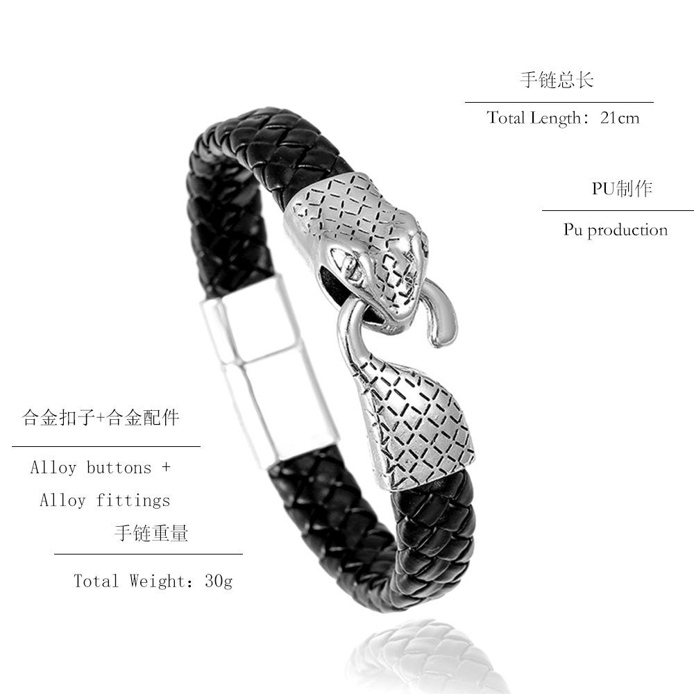 Minimalistisch Slangenkop Gevlochten Leren Armband Stijlvol Heren Modeaccessoire Trendy Cadeau voor Hem