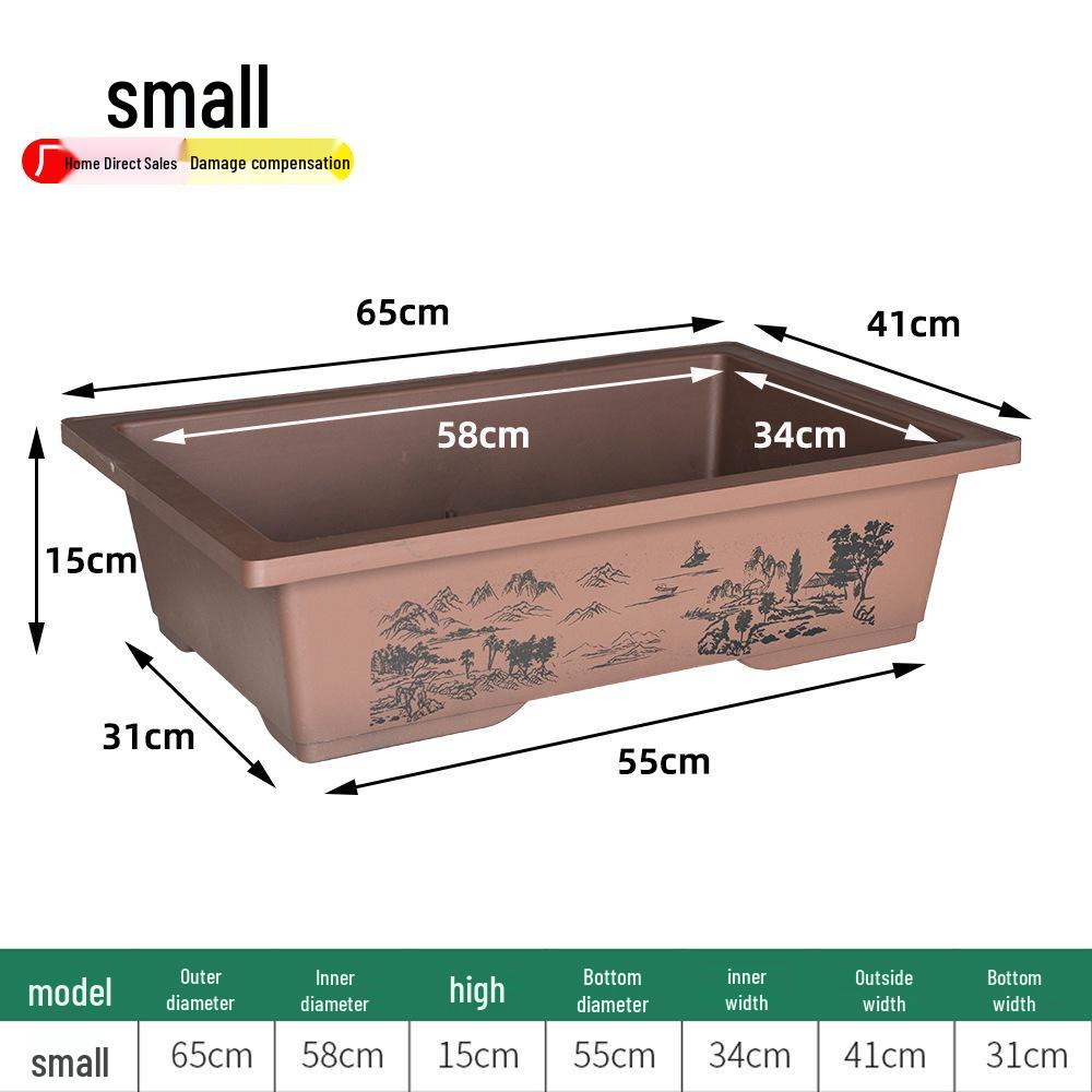 Extra Large Rectangular Faux Zisha Bonsai Pot with Water Absorbing Rockery Stone
