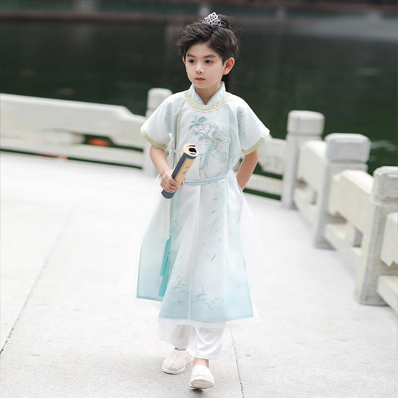 Boys' Qingluan Embroidered Short-Sleeve Hanfu Set (Top Only)