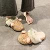Flower bag head fluffy slippers women wear cute warm bag head cotton slippers women