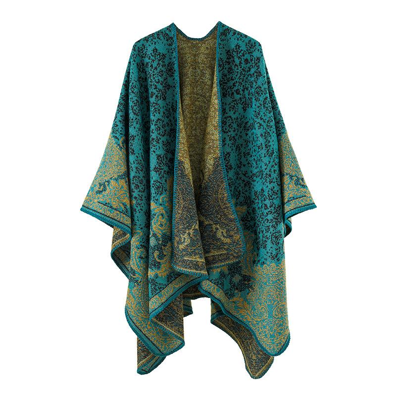 Autumn And Winter New Cashmere Cape Cashew Flower Fashionable Warm Split Shawl