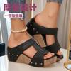 2025 Summer New Women's Thick-bottomed Wedge Slippers Foreign Trade Large-size Fish Mouth One-word Wedge Heel Thick-bottomed Slippers