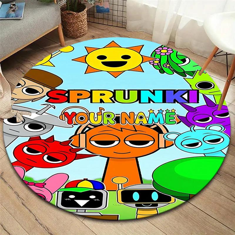 Colorful Creatures Custom Name Round Area Rug Carpet Rug For Living Room Bedroom Sofa Playroom Decor Nonslip Floor Mat