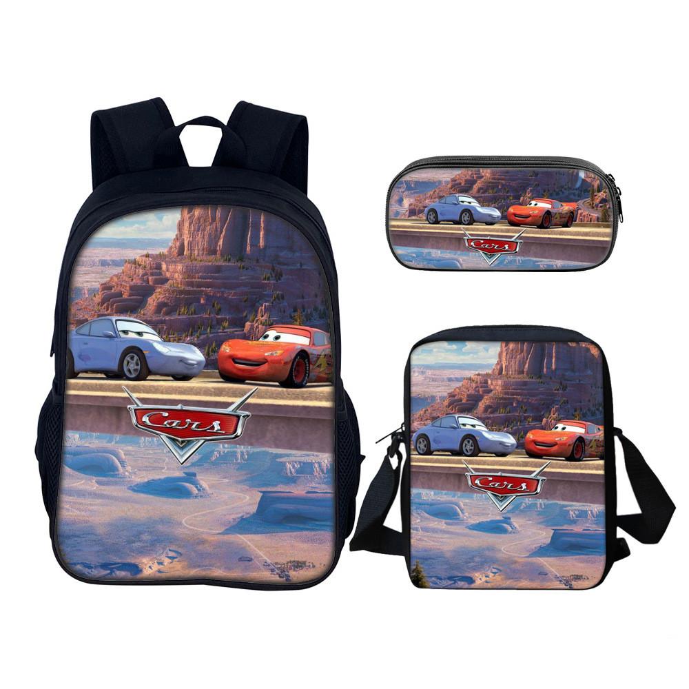 Set Zaino per Bambini con Personaggi di Film Cars in Materiale di Nylon con Spallacci Regolabili per Bambini