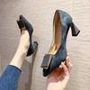 Pointed Suede Fashion Single Shoes Women's Autumn New Square Buckle Versatile High Heels Thick Heel