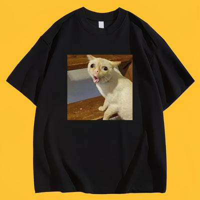 Funny Coughing Cat Meme TShirt Humorous Graphic Tee Summer Short Sleeve Casual Streetwear Trendy Fashion Top for Unisex WOMEN