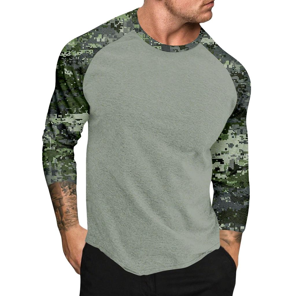 Camouflage Style Printed Raglan Sleeves Men's Short Sleeved Top