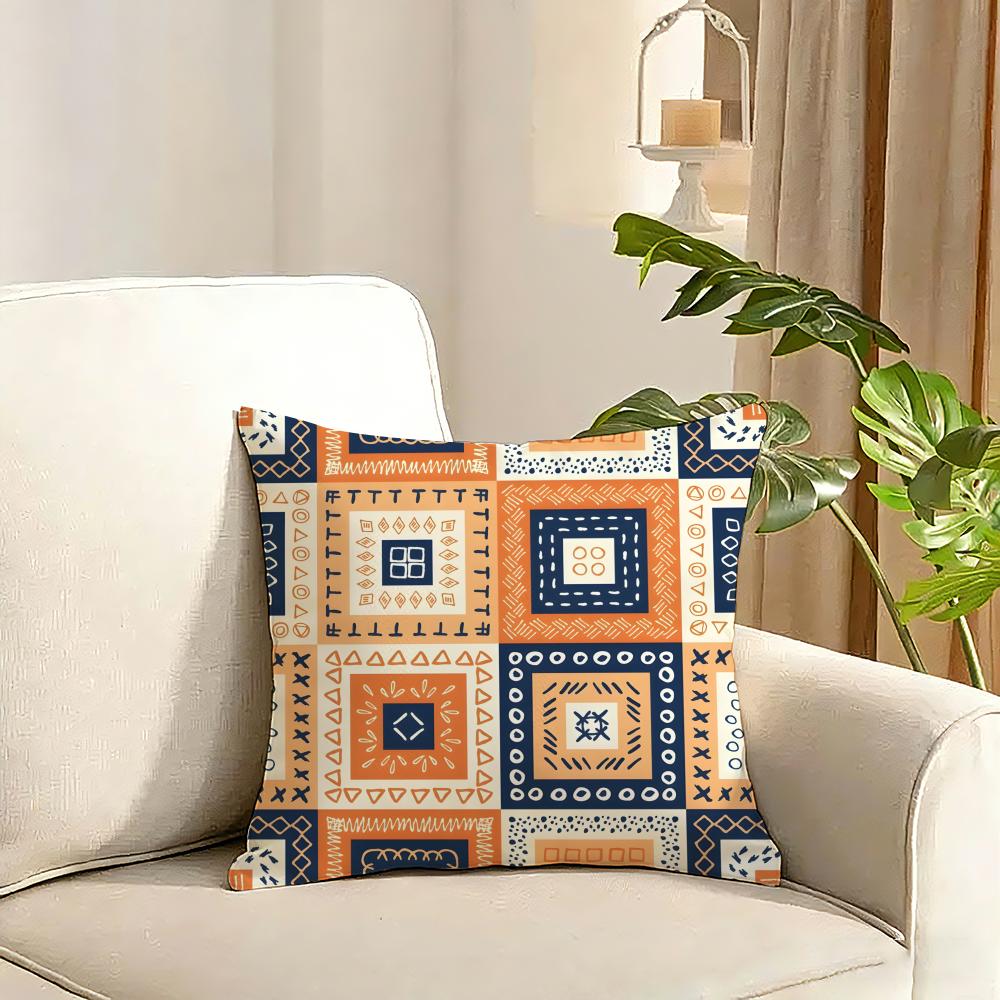 Red Ethnic style shading Cushion Cover Reversible Plush Pillow Cover Soft Fluffy Home Decor for Sofa Bedroom