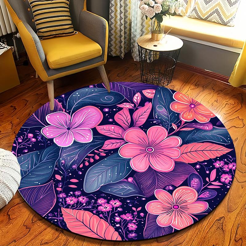 Bright floral fantasy style Flannel-printed round floor mats are slip-resistant Suitable for living room terrace garden carpets
