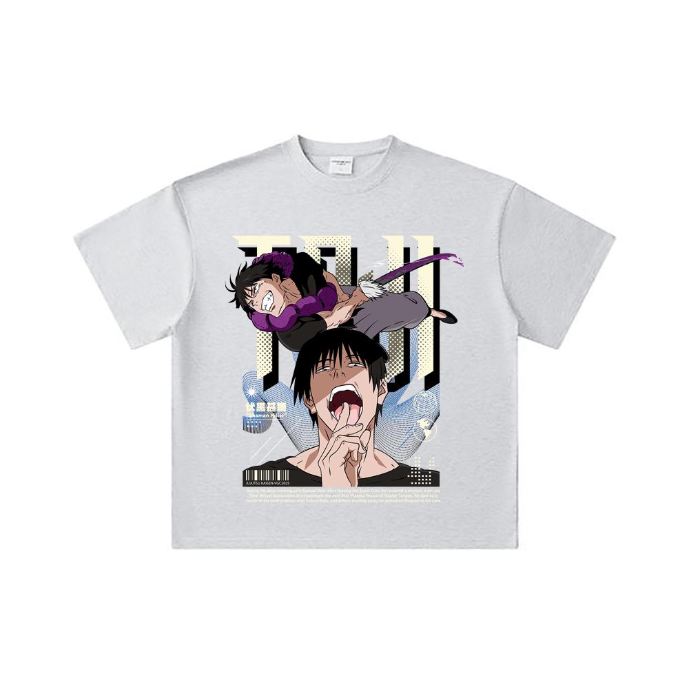 260 GSM Double Yarn 32 Count 100% Cotton Jujutsu Kaisen V47 Toji Print Unisex Heavy Cotton T Shirt