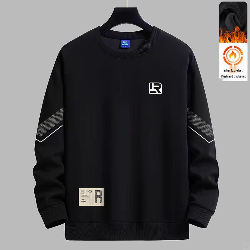 Men s Plus Velvet Winter 2025 Round Neck Loose Hoodie 5XL (180-200 lbs)