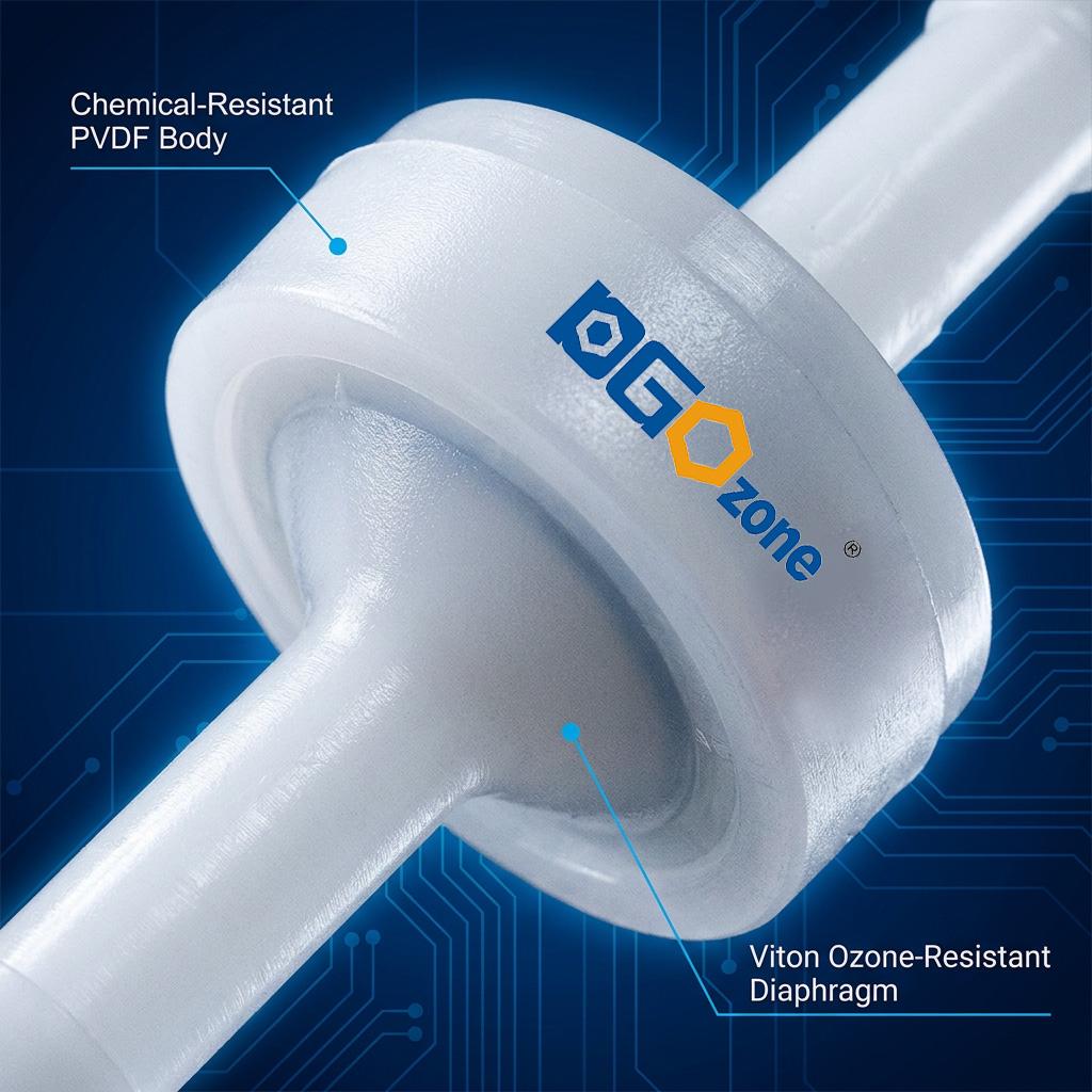 3/16" PVDF Check Valve Non Return Valve Diaphragm One-way Connector Low Flow Resistance Does Not Affect Ozone Dosing Efficiency