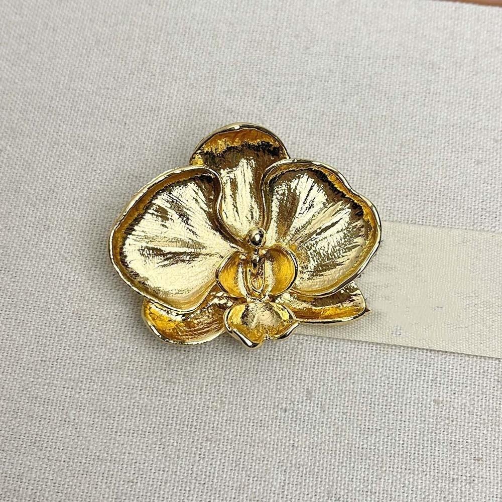 Vintage Orchid Flower Brooch Corsage Ornament Metal Glossy Brooch Butterfly Orchid Pin Men
