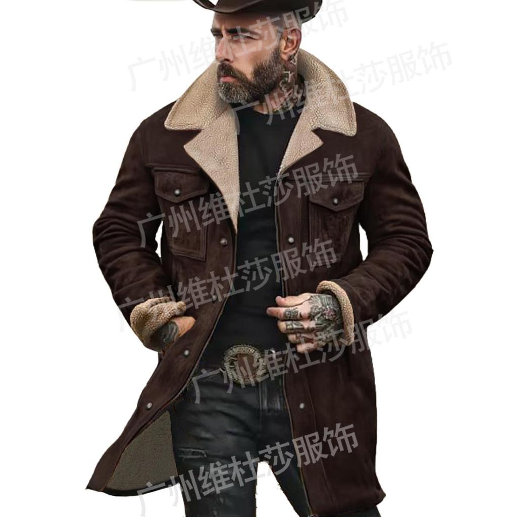 Men's 2026 Autumn/Winter Suede Patchwork Jacket with Multi-Pocket Zipper