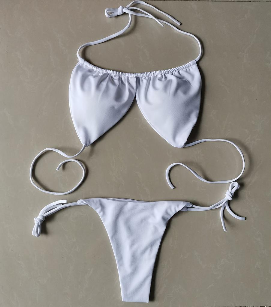 Summer Sexy Bikini set Push-up padded Bra Thong Split Swimwear Female Bandage Bathing Suit Adjustable Lacing Swimsuit Solid