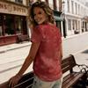 Women’s Casual V Neck Short Sleeve Pullover T Shirt with Independence Day Inspired Print and Floral Pattern for Summer Wear