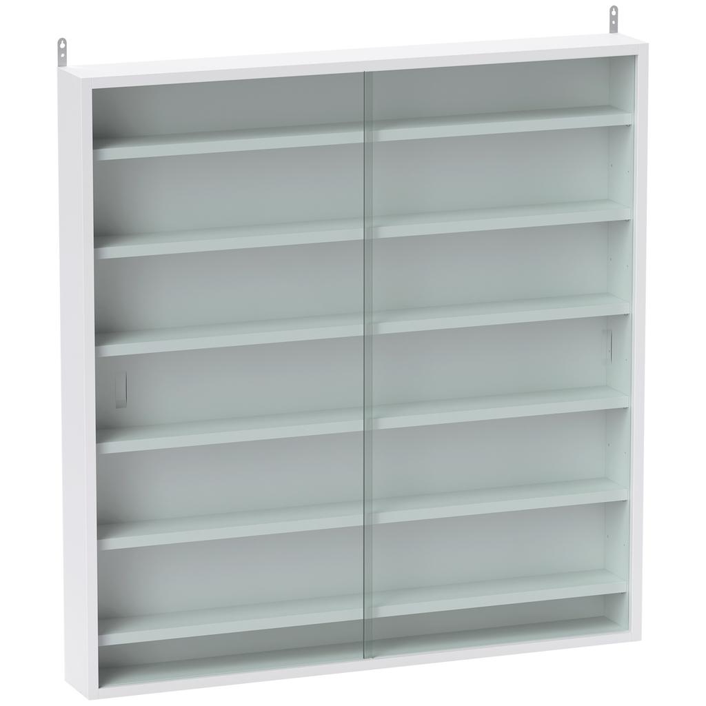Six Shelf Display Cabinet, with Glass Doors - White