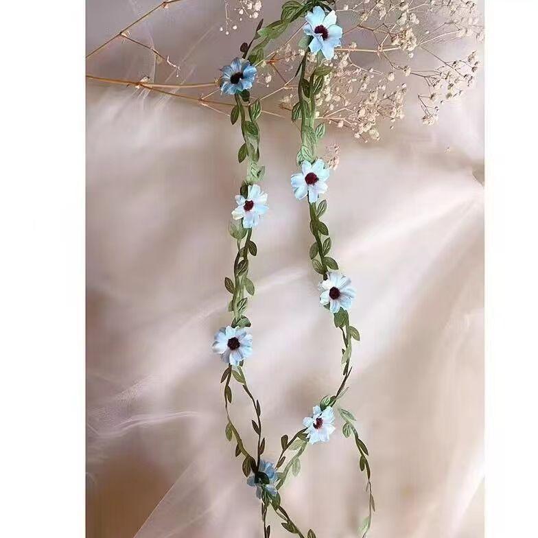 1PC Simulation Vine Hair Accessories Wreath Small Daisy Headdress Headband Wedding Flower Girl Mori Vine Streamer Braided Hair Band