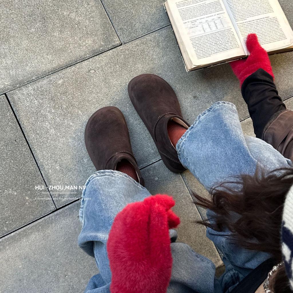 Cowhide Version Platform Birkenstock Short Boots Women's Autumn and Winter 2025 New Retro Lazy Wind One-pedal Bread Shoes Short Boots