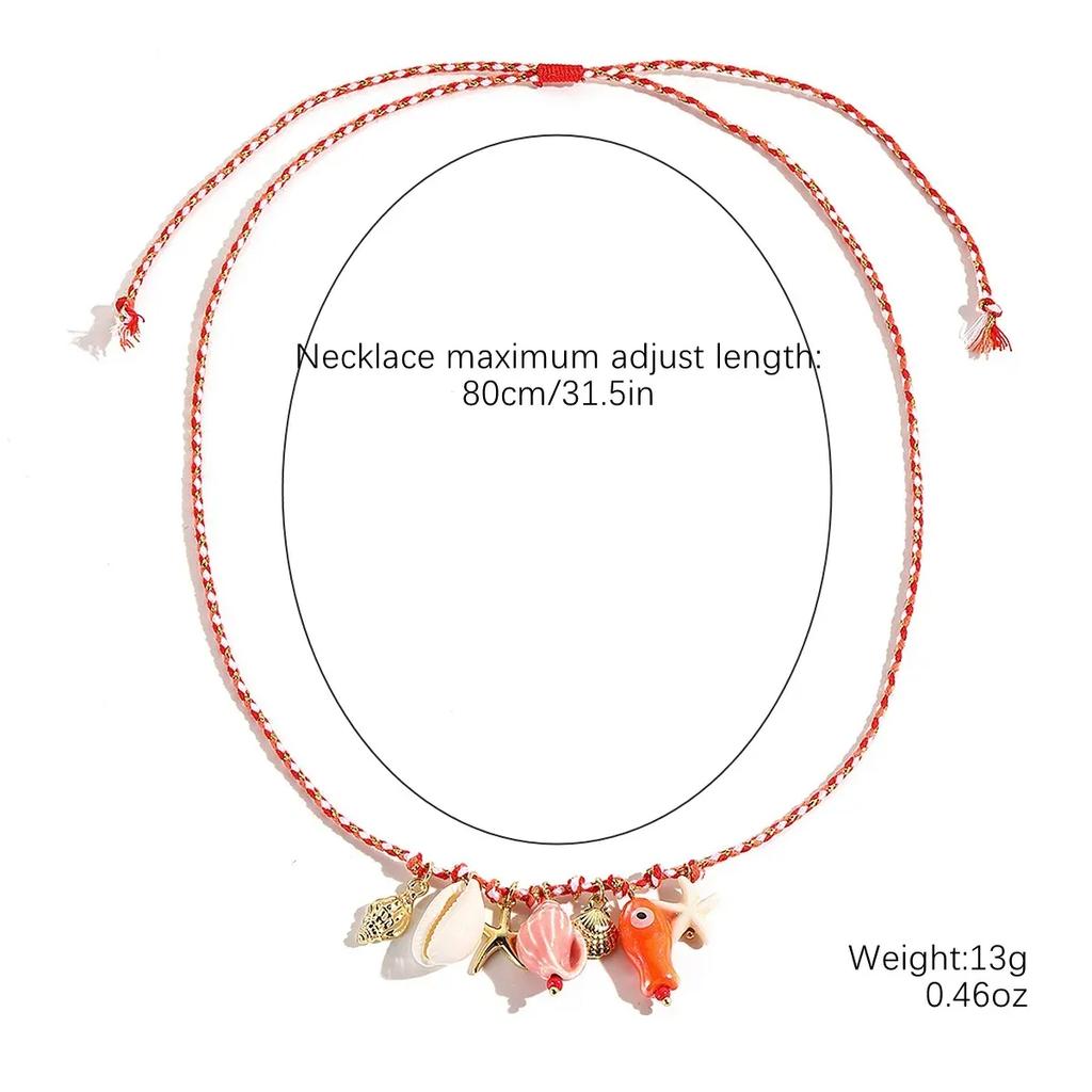 Charm Ocean OT Buckle Bohemia Starfish Pendant Necklace for Women Handmade Rice Beads Ceramic Fish Choker Girls Party