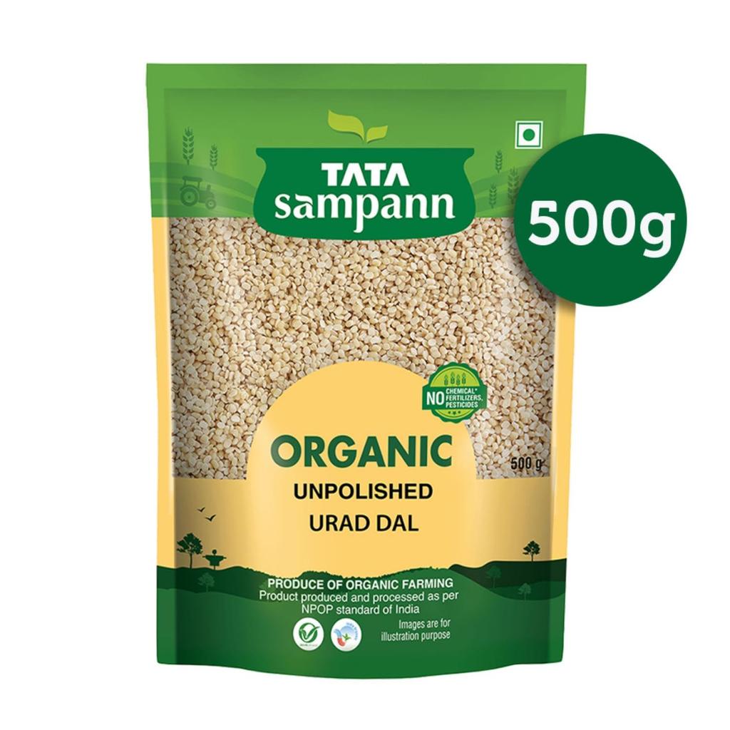 TATA Sampann Organic Unpolished Urad Dal 500 G Pack High Protein Fiber Indian Pulse