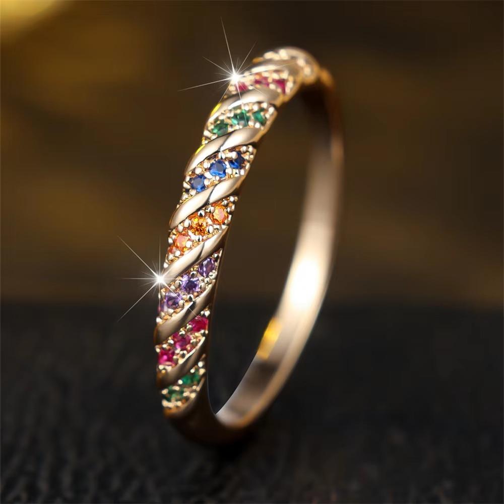Multicolor Zircon Twisted Rings Gold Color Minimalist Rings Simple Round Stone Rings Women